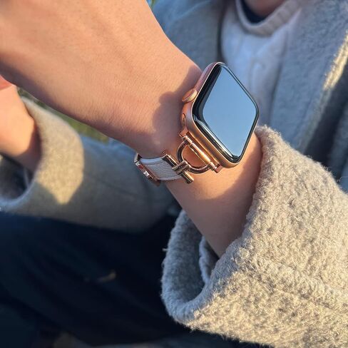 سوار من الجلد الأصلي متوافق مع ساعة Apple Watch النسائية مقاس 38 مم 40 مم 41 مم، حزام جلدي نحيف مصمم مع إبزيم معدني ذهبي وردي على شكل حرف D لساعة iWatch Series 9 8 SE 7 6 5 4 3 2 1، أسود in Kuwait