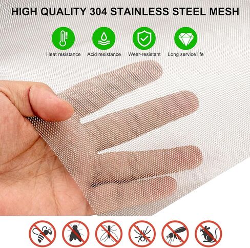 304 شبكة سلكية منسوجة من الفولاذ المقاوم للصدأ، مقاس 30 شبكة: 15.7 بوصة × 59 بوصة (40 × 150 سم) شبكة سلكية لشاشة النافذة، تمنع دخول ثعابين الفئران والفئران والدبابير والقوارض، سهلة القطع والتركيب in Kuwait