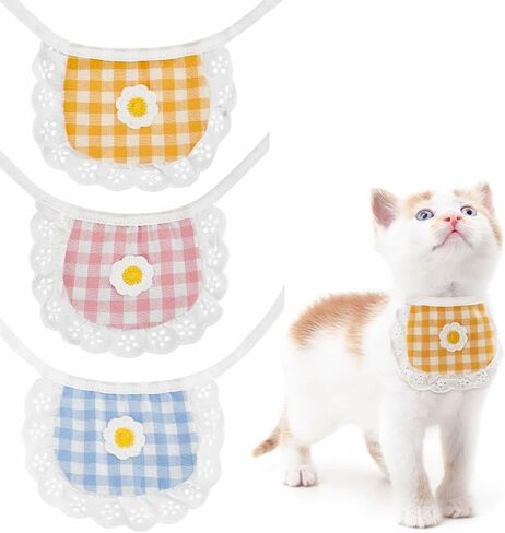 Veewon 3pcs Cute Dog Lace Bandana Grid Flower Puppy Cat Flower Scarfs Bibs Saliva Towel for Small Dog Cat in Saudi Arabia