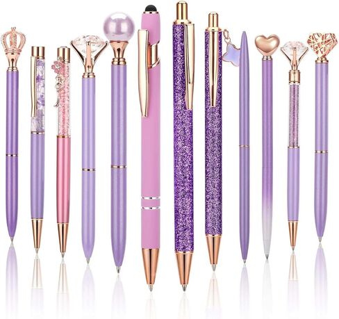 12 Pcs Ballpoint Pens Set for Journaling Black Ink Pretty Cute Pens Fancy Pens Gifts for Women Girls School Wedding,Desk Decorations for Women Office (Purple) in Saudi Arabia