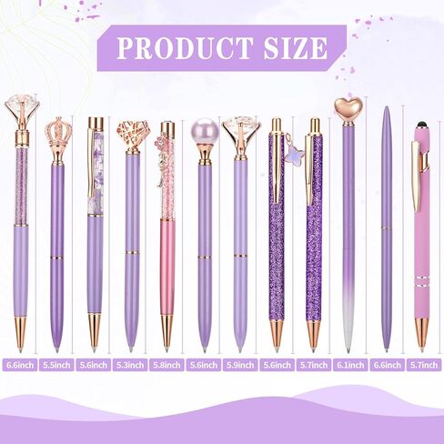 12 Pcs Ballpoint Pens Set for Journaling Black Ink Pretty Cute Pens Fancy Pens Gifts for Women Girls School Wedding,Desk Decorations for Women Office (Purple) in Saudi Arabia