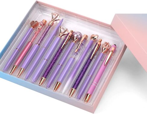12 Pcs Ballpoint Pens Set for Journaling Black Ink Pretty Cute Pens Fancy Pens Gifts for Women Girls School Wedding,Desk Decorations for Women Office (Purple) in Saudi Arabia