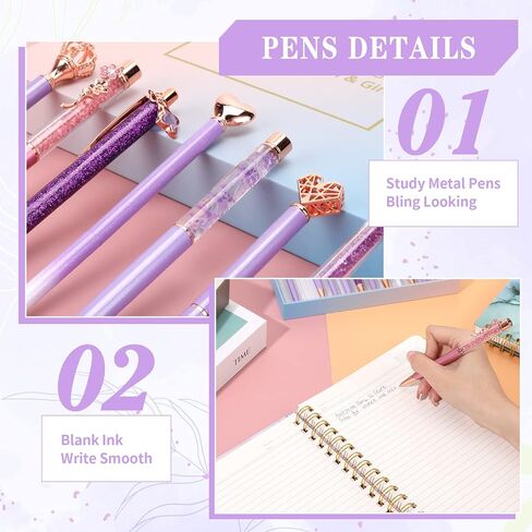 12 Pcs Ballpoint Pens Set for Journaling Black Ink Pretty Cute Pens Fancy Pens Gifts for Women Girls School Wedding,Desk Decorations for Women Office (Purple) in Saudi Arabia