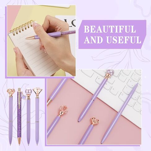 12 Pcs Ballpoint Pens Set for Journaling Black Ink Pretty Cute Pens Fancy Pens Gifts for Women Girls School Wedding,Desk Decorations for Women Office (Purple) in Saudi Arabia