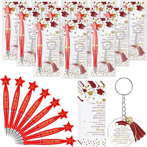 Spakon 24 Sets Class of 2024 Graduation Gifts Include 24 Star Ballpoint Pens 24 Inspirational Acrylic Keychains 24 Bookmarks Opp Bags Cable Ties Graduation Party Favors for Guests Students (Green) in Saudi Arabia