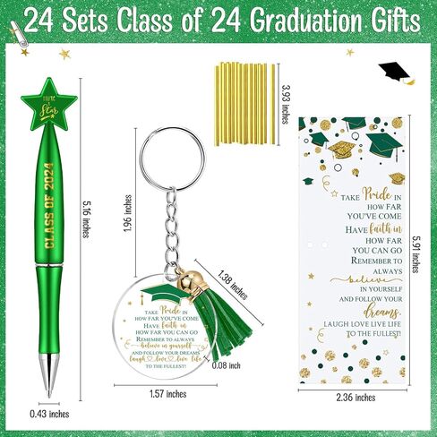 Spakon 24 Sets Class of 2024 Graduation Gifts Include 24 Star Ballpoint Pens 24 Inspirational Acrylic Keychains 24 Bookmarks Opp Bags Cable Ties Graduation Party Favors for Guests Students (Green) in Saudi Arabia