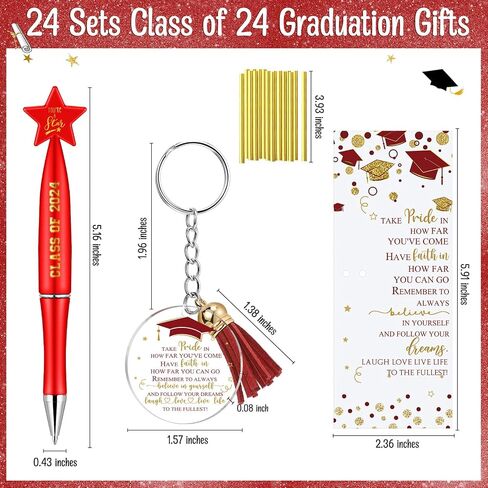 Spakon 24 Sets Class of 2024 Graduation Gifts Include 24 Star Ballpoint Pens 24 Inspirational Acrylic Keychains 24 Bookmarks Opp Bags Cable Ties Graduation Party Favors for Guests Students (Green) in Saudi Arabia