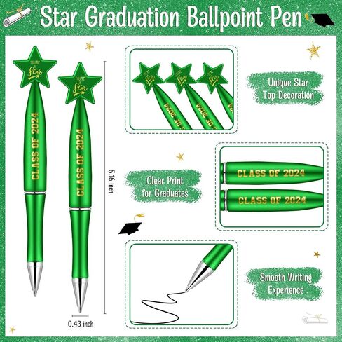 Spakon 24 Sets Class of 2024 Graduation Gifts Include 24 Star Ballpoint Pens 24 Inspirational Acrylic Keychains 24 Bookmarks Opp Bags Cable Ties Graduation Party Favors for Guests Students (Green) in Saudi Arabia