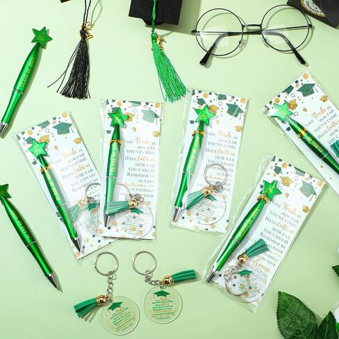 Spakon 24 Sets Class of 2024 Graduation Gifts Include 24 Star Ballpoint Pens 24 Inspirational Acrylic Keychains 24 Bookmarks Opp Bags Cable Ties Graduation Party Favors for Guests Students (Green) in Saudi Arabia