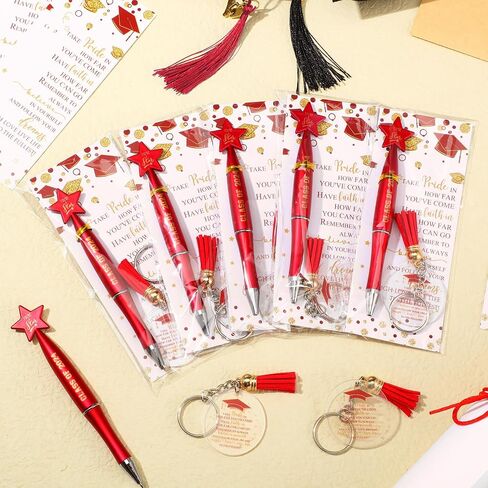 Spakon 24 Sets Class of 2024 Graduation Gifts Include 24 Star Ballpoint Pens 24 Inspirational Acrylic Keychains 24 Bookmarks Opp Bags Cable Ties Graduation Party Favors for Guests Students (Green) in Saudi Arabia