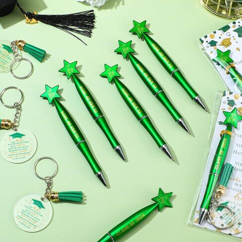Spakon 24 Sets Class of 2024 Graduation Gifts Include 24 Star Ballpoint Pens 24 Inspirational Acrylic Keychains 24 Bookmarks Opp Bags Cable Ties Graduation Party Favors for Guests Students (Green) in Saudi Arabia