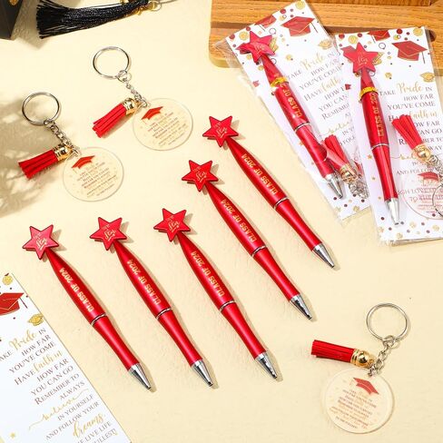 Spakon 24 Sets Class of 2024 Graduation Gifts Include 24 Star Ballpoint Pens 24 Inspirational Acrylic Keychains 24 Bookmarks Opp Bags Cable Ties Graduation Party Favors for Guests Students (Green) in Saudi Arabia