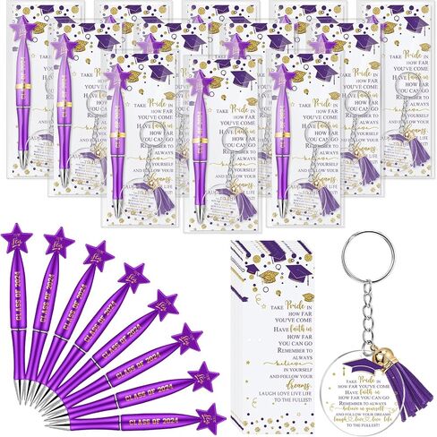Spakon 24 Sets Class of 2024 Graduation Gifts Include 24 Star Ballpoint Pens 24 Inspirational Acrylic Keychains 24 Bookmarks Opp Bags Cable Ties Graduation Party Favors for Guests Students (Green) in Saudi Arabia