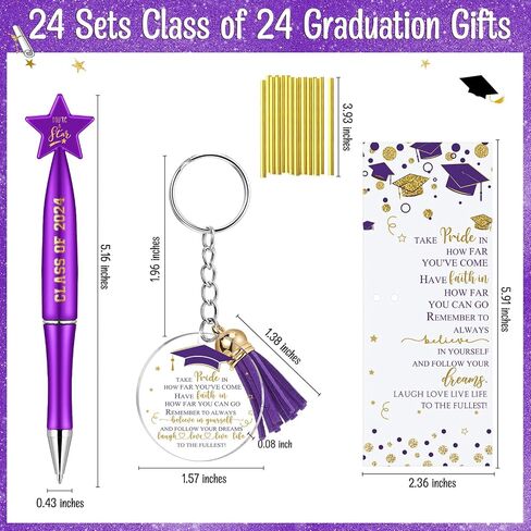 Spakon 24 Sets Class of 2024 Graduation Gifts Include 24 Star Ballpoint Pens 24 Inspirational Acrylic Keychains 24 Bookmarks Opp Bags Cable Ties Graduation Party Favors for Guests Students (Green) in Saudi Arabia