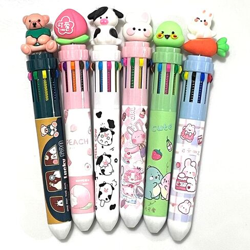 sencoo 6 pack 10-in-1 Multicolor Ballpoint Pen 10 Colors Cute Cartoon Barrel Ballpoint Pen for Office School Supplies Students Prize Rabbit Cow Dinosaur Bear Animal Children Gift in Saudi Arabia