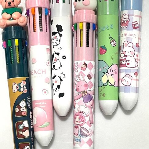 sencoo 6 pack 10-in-1 Multicolor Ballpoint Pen 10 Colors Cute Cartoon Barrel Ballpoint Pen for Office School Supplies Students Prize Rabbit Cow Dinosaur Bear Animal Children Gift in Saudi Arabia