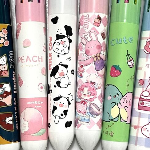sencoo 6 pack 10-in-1 Multicolor Ballpoint Pen 10 Colors Cute Cartoon Barrel Ballpoint Pen for Office School Supplies Students Prize Rabbit Cow Dinosaur Bear Animal Children Gift in Saudi Arabia