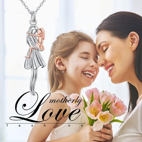 Mother and Child Hug Necklace for Mom, Sterling Silver Mom Necklace Jewelry Gifts for Mother's day in Saudi Arabia