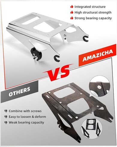 Amazicha Detachable 2 Up Tour Pack Mount Kit Rear Luggage Rack Compatible for Harley Touring Street Glide Electra Glide Road Glide Road King 2009-2013(Chrome) in Saudi Arabia