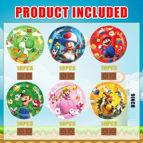 60 قطعة من لوازم حفلات ماريو مقاس 9 بوصة و6 أنماط من أطباق ماريو أطباق ماريو للاستعمال مرة واحدة زينة حفلات ماريو لمفضلات حفلات ماريو in Kuwait