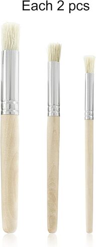 6 Pcs Natural Stencil Paint Brushes Wooden Stencil Brushes for DIY Crafts Acrylic Paint Watercolor Oil Painting(3 Sizes) in Saudi Arabia