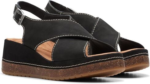 Clarks Women's Kassanda Step Wedge Sandal, Black Nubuck, 6 in Kuwait