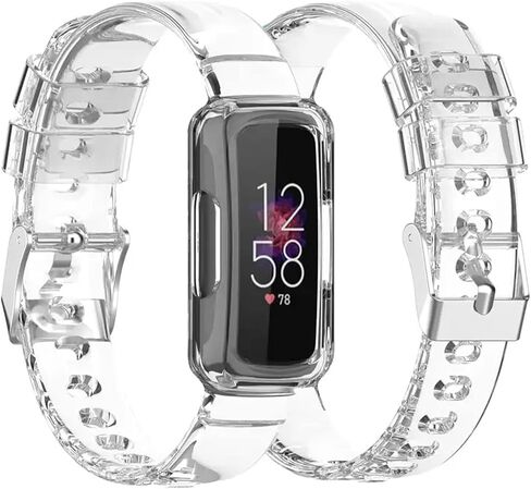 أساور NINKI الرياضية المتوافقة مع أساور Fitbit Luxe Bands Fitbit Inspire2 Band Fitbit Ace3 Ace2 مع حافظة ممتصة للصدمات لينة من مادة TPU Luxe Fitbit Bands خفيفة الوزن سوار معصم للنساء (أرجواني شفاف) in Saudi Arabia