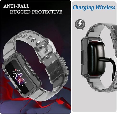 أساور NINKI الرياضية المتوافقة مع أساور Fitbit Luxe Bands Fitbit Inspire2 Band Fitbit Ace3 Ace2 مع حافظة ممتصة للصدمات لينة من مادة TPU Luxe Fitbit Bands خفيفة الوزن سوار معصم للنساء (أرجواني شفاف) in Saudi Arabia