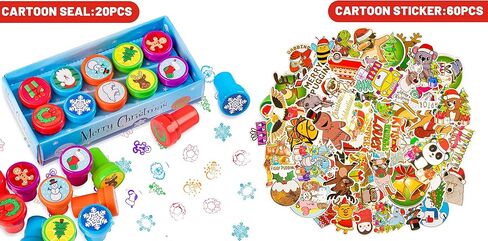 Whaline Christmas Stationery Collection 140 Set 40 Christmas Pencils with Eraser, 20 Christmas Stampers, 60 Xmas Stickers 52 Designs 20 Pencil Sharpeners Gift Party Favors Prize School Supplies in Kuwait