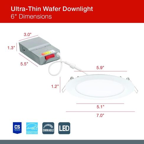 WF6 SWW5 90CRI MW M6 Round Baffle LED Downlight, 120 Volts, 2700K/3000K/3500K/4000K/5000K, Triac Dimming, 6-Inch, Matte White in Saudi Arabia