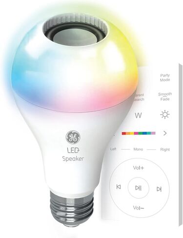 مصباح إضاءة LED بمكبر صوت متغير اللون من GE LED+ مع جهاز تحكم عن بعد، 9 وات، متعدد الألوان + أبيض ناعم، A21 (عبوة واحدة) in Saudi Arabia