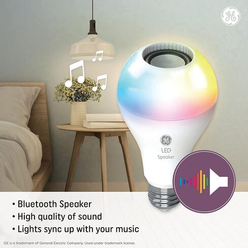 مصباح إضاءة LED بمكبر صوت متغير اللون من GE LED+ مع جهاز تحكم عن بعد، 9 وات، متعدد الألوان + أبيض ناعم، A21 (عبوة واحدة) in Saudi Arabia