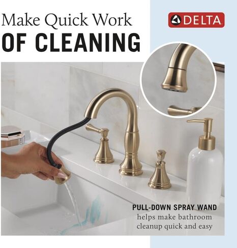 Delta Faucet Cassidy Widespread Bathroom Faucet Chrome, Bathroom Faucet 3 Hole, Bathroom Sink Faucet, Metal Drain Assembly, Chrome 3597LF-MPU in Saudi Arabia