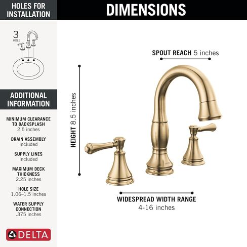 Delta Faucet Cassidy Widespread Bathroom Faucet Chrome, Bathroom Faucet 3 Hole, Bathroom Sink Faucet, Metal Drain Assembly, Chrome 3597LF-MPU in Saudi Arabia