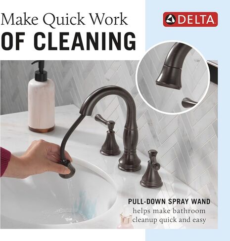 Delta Faucet Cassidy Widespread Bathroom Faucet Chrome, Bathroom Faucet 3 Hole, Bathroom Sink Faucet, Metal Drain Assembly, Chrome 3597LF-MPU in Saudi Arabia