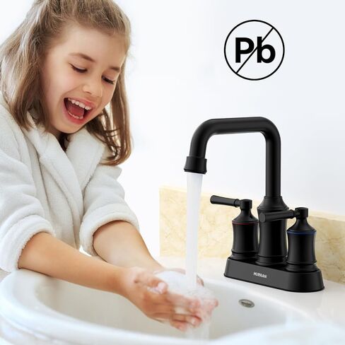 Bathroom Sink Faucet, Hurran Two Handle 4 inch Centerset Bathroom Faucet with Pop-up Drain, 360 Swivel Spout Lead-Free Stainless Steel Sink Faucet for Bathroom Sink, Matte Black in Saudi Arabia