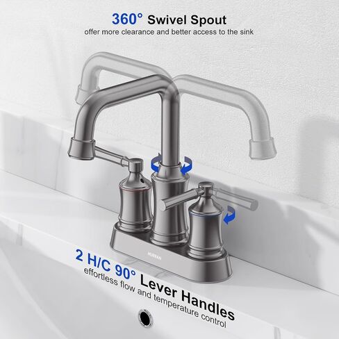 Bathroom Sink Faucet, Hurran Two Handle 4 inch Centerset Bathroom Faucet with Pop-up Drain, 360 Swivel Spout Lead-Free Stainless Steel Sink Faucet for Bathroom Sink, Matte Black in Saudi Arabia