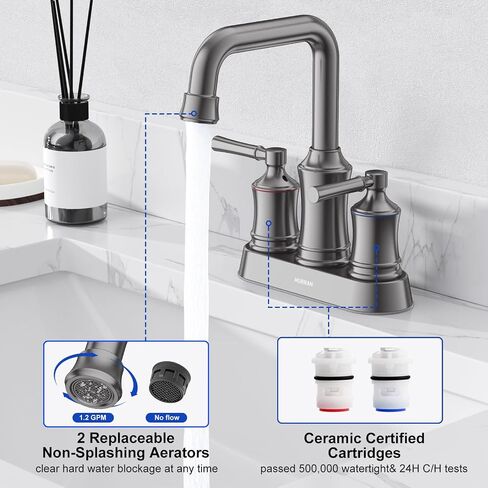 Bathroom Sink Faucet, Hurran Two Handle 4 inch Centerset Bathroom Faucet with Pop-up Drain, 360 Swivel Spout Lead-Free Stainless Steel Sink Faucet for Bathroom Sink, Matte Black in Saudi Arabia