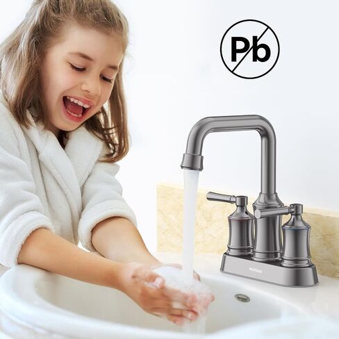 Bathroom Sink Faucet, Hurran Two Handle 4 inch Centerset Bathroom Faucet with Pop-up Drain, 360 Swivel Spout Lead-Free Stainless Steel Sink Faucet for Bathroom Sink, Matte Black in Saudi Arabia