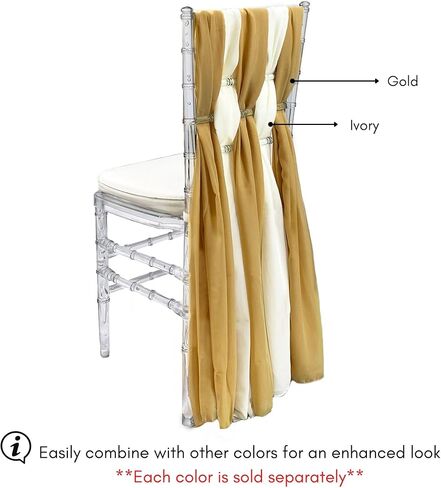 YOUR CHAIR COVERS - 5 Pack 6 Ft Chiffon Chiavari Chair Sashes - Ivory, Chair Sashes for Weddings, Events, Hotels and Catering Services in Saudi Arabia