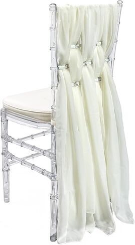 YOUR CHAIR COVERS - 5 Pack 6 Ft Chiffon Chiavari Chair Sashes - Ivory, Chair Sashes for Weddings, Events, Hotels and Catering Services in Saudi Arabia