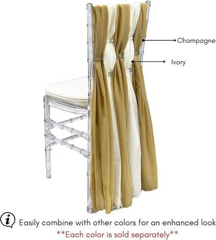 YOUR CHAIR COVERS - 5 Pack 6 Ft Chiffon Chiavari Chair Sashes - Ivory, Chair Sashes for Weddings, Events, Hotels and Catering Services in Saudi Arabia