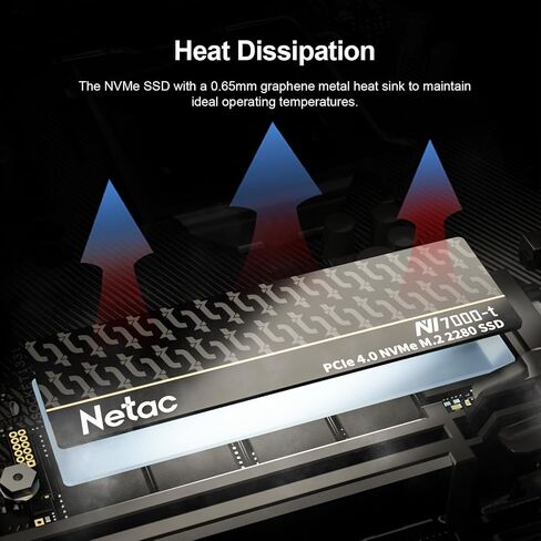 Netac 1 تيرابايت PCIe Gen4x4 M.2 SSD يصل إلى 7,300 ميجابايت/ثانية NVMe SSD داخلي مع موزع حرارة من الألومنيوم تخزين عالي الأداء لأجهزة الكمبيوتر المكتبية والكمبيوتر المحمول يعمل مع PS5، NV7000-t in Kuwait