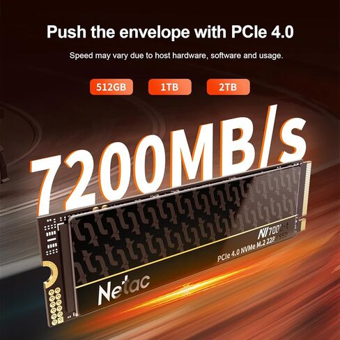 Netac 1 تيرابايت PCIe Gen4x4 M.2 SSD يصل إلى 7,300 ميجابايت/ثانية NVMe SSD داخلي مع موزع حرارة من الألومنيوم تخزين عالي الأداء لأجهزة الكمبيوتر المكتبية والكمبيوتر المحمول يعمل مع PS5، NV7000-t in Kuwait