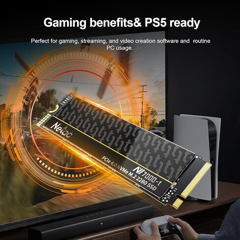 Netac 1 تيرابايت PCIe Gen4x4 M.2 SSD يصل إلى 7,300 ميجابايت/ثانية NVMe SSD داخلي مع موزع حرارة من الألومنيوم تخزين عالي الأداء لأجهزة الكمبيوتر المكتبية والكمبيوتر المحمول يعمل مع PS5، NV7000-t in Kuwait