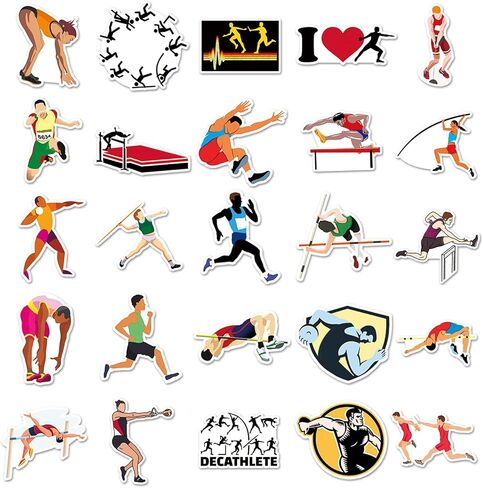 Athletics Stickers Pack, 50PCs, Track and Field Stickers, Vinyl Decals, Stickers for Hydro Flask, Laptop, Water Bottle, Stickers for Kids, Toddlers, Teens, Girls (Athletics in Saudi Arabia
