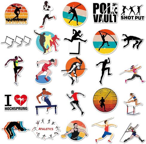 Athletics Stickers Pack, 50PCs, Track and Field Stickers, Vinyl Decals, Stickers for Hydro Flask, Laptop, Water Bottle, Stickers for Kids, Toddlers, Teens, Girls (Athletics in Saudi Arabia