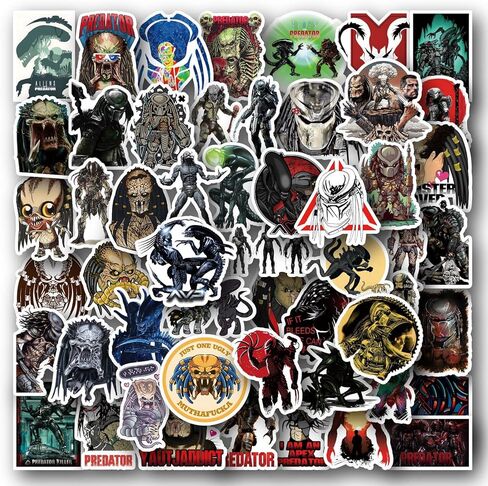 Predator VS Alien StickersThriller Movie Stickers 50PCS Laptop Reward Motivational Stickers for Water Bottle, Skateboard,Refrigerator,Hydro Flasks, Decal, Waterproof Vinyl Decal for Adults, Teens in Saudi Arabia