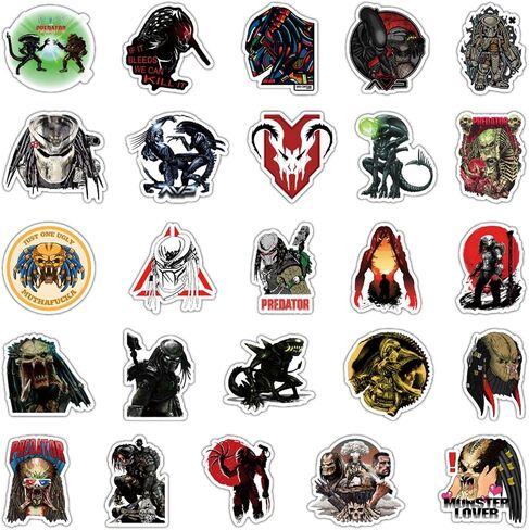 Predator VS Alien StickersThriller Movie Stickers 50PCS Laptop Reward Motivational Stickers for Water Bottle, Skateboard,Refrigerator,Hydro Flasks, Decal, Waterproof Vinyl Decal for Adults, Teens in Saudi Arabia