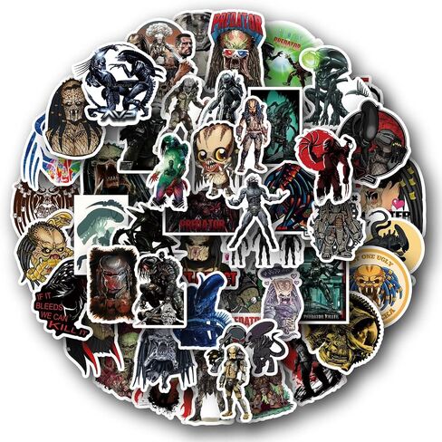 Predator VS Alien StickersThriller Movie Stickers 50PCS Laptop Reward Motivational Stickers for Water Bottle, Skateboard,Refrigerator,Hydro Flasks, Decal, Waterproof Vinyl Decal for Adults, Teens in Saudi Arabia